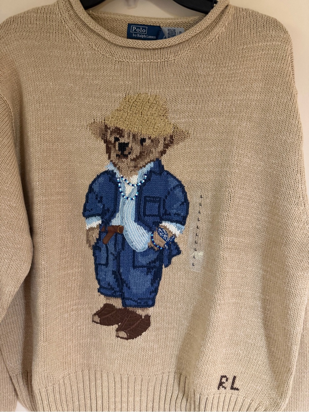 Polo by Ralph Lauren  woman’s Beige Bear Crewneck Sweater - Picture 2 of 3